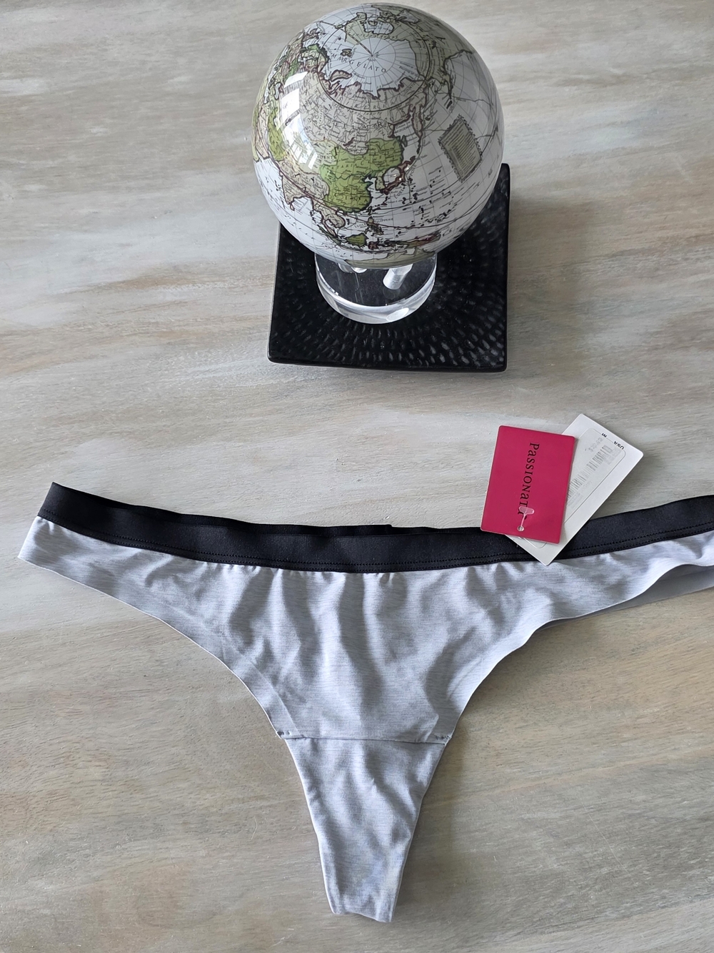 Passionata Women's Light Gray Thong with Black Waistband